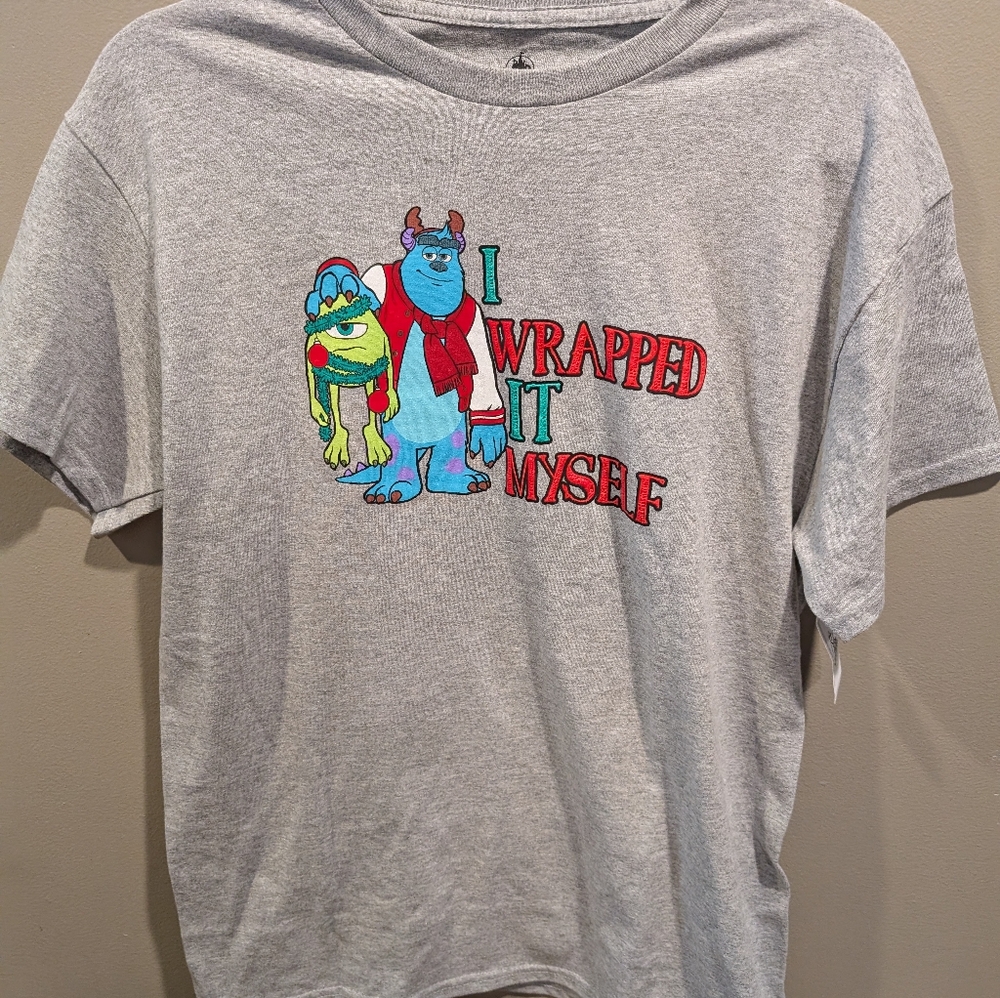 Disney Christmas Monster Inc Mike Sulley I Wrapped It Myself Adult Shirt Medium